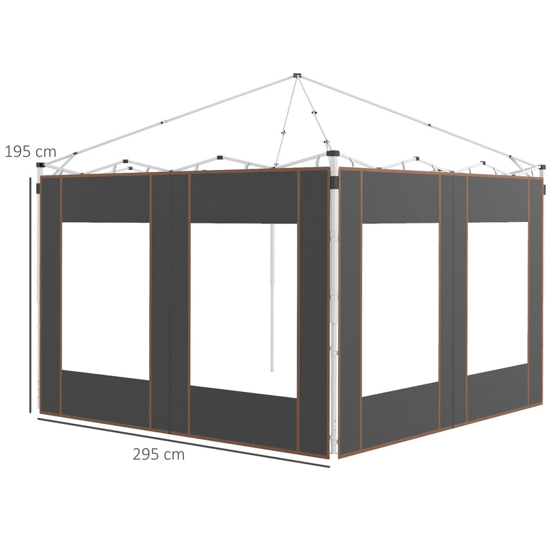 Set 2 Pareti Laterali per Gazebo 3x3m e 3x6m 295x195cm in Tessuto Oxford Grigio-3