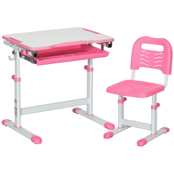 Banco Scuola per Bambini Piano Inclinabile e Sedia Regolabile 66x47x52-77 cm Rosa acquista