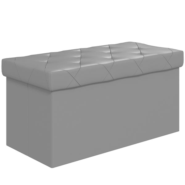 Panca Contenitore Pieghevole 84L 76x38x38 cm in Finta Pelle Grigio sconto