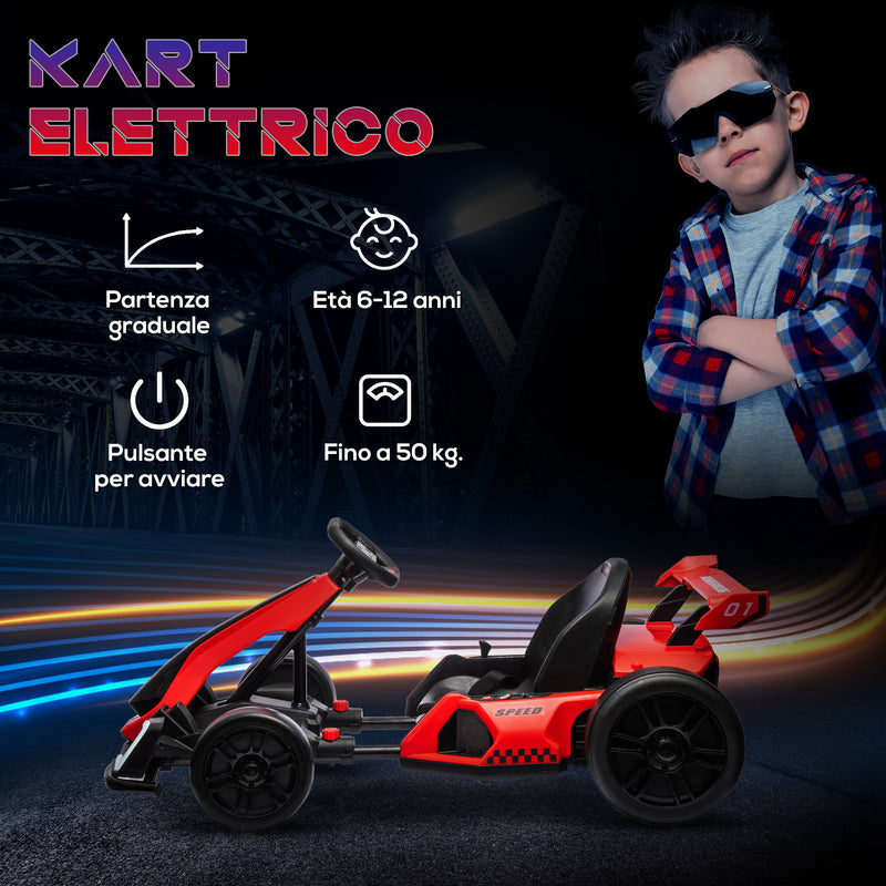 Go Kart Elettrico per Bambini 24V 12km/h con Seggiolino Regolabile Rosso  -7