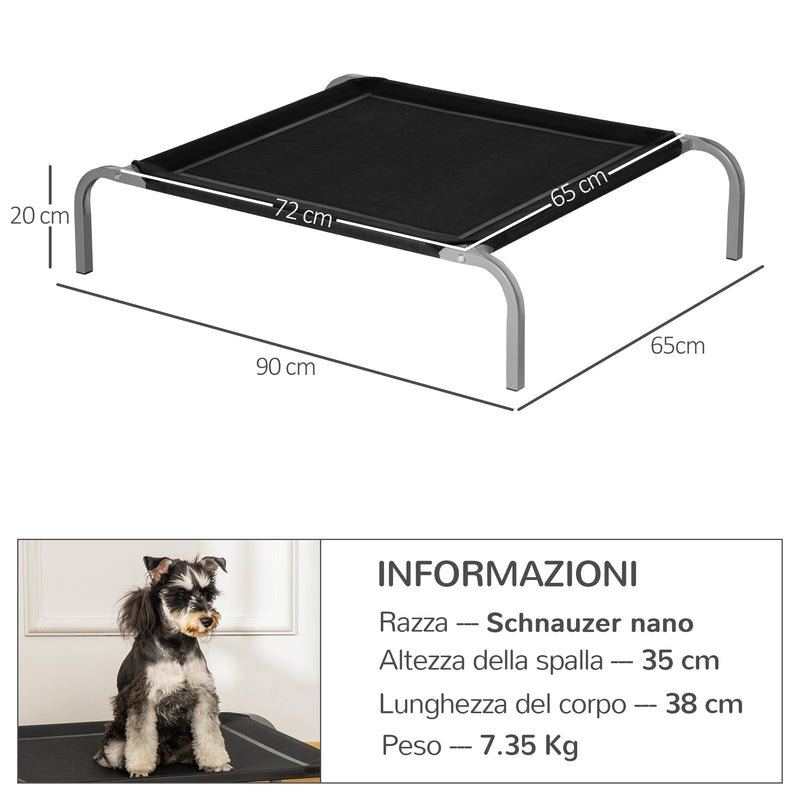 Lettino per Cani Rialzato con Seduta Traspirante 90x65x20 cm in Metallo e Tessuto Nero e Argento-3