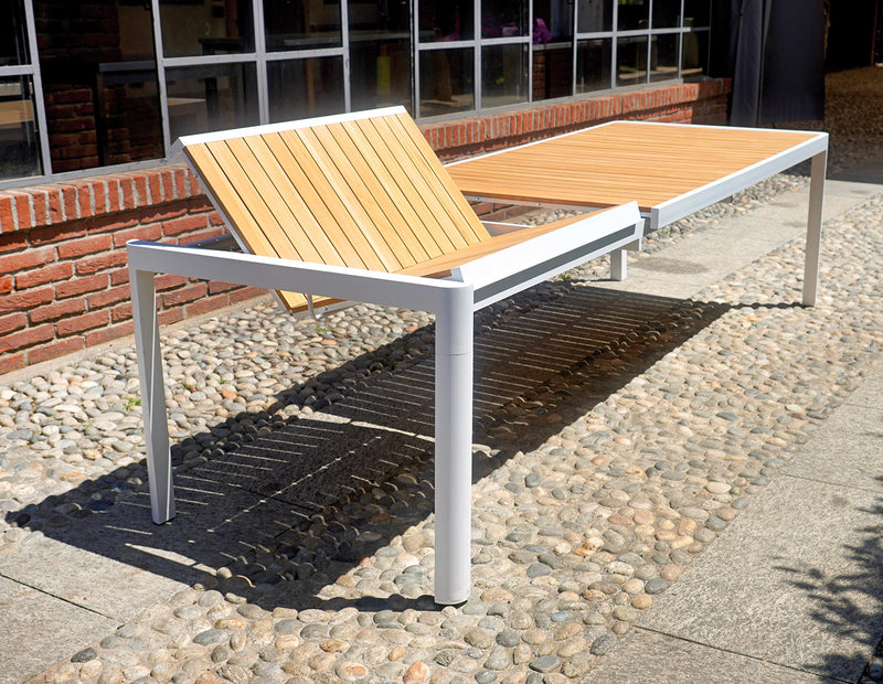 Tavolo Allungabile da Giardino 200/300x100x76 cm Lanzarote in Alluminio e Doghe in Teak Bianco-3