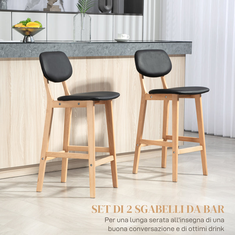 Set 2 Sgabelli da Bar con Schienale 42x47x92 cm Rivestimento Finta Pelle e Poggiapiedi Nero-4