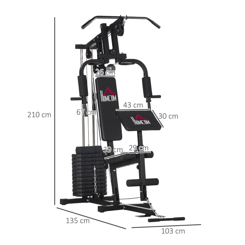 Stazione Fitness con Seduta e Schienale Imbottiti 135x103x210 cm in Acciaio e PU Nero-3