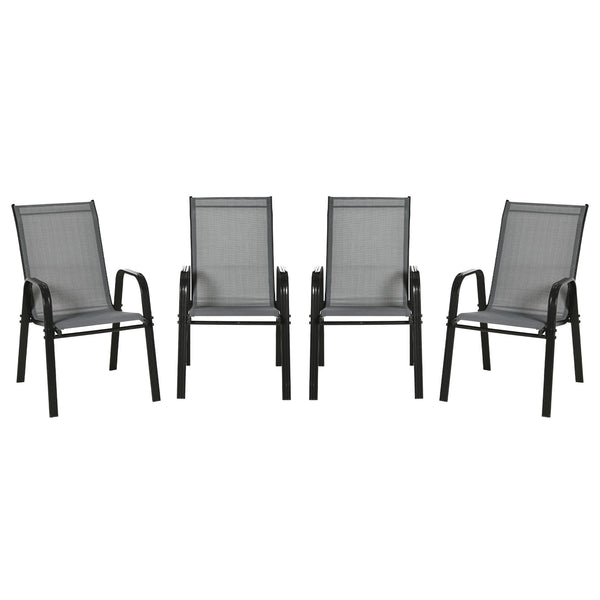 Set 4 Sedie da Giardino Impilabili 54x75,5x95 cm con Braccioli in Metallo e Tessuto a Rete Grigio acquista