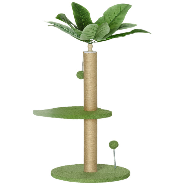 Albero Tiragraffi per Gatti Palo in Juta Piattaforme in Peluche e Palline Ø40x83 cm Verde online