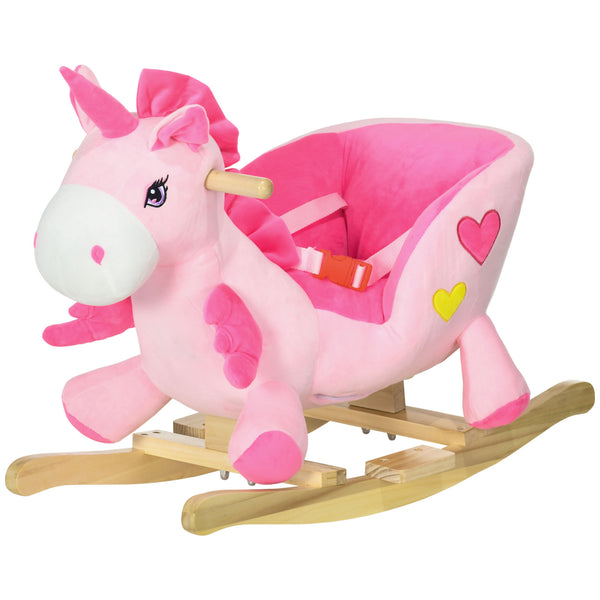 Unicorno a Dondolo Cavalcabile Peluche con 32 Canzoni 65x35x45 cm con Cintura di Sicurezza Rosa prezzo