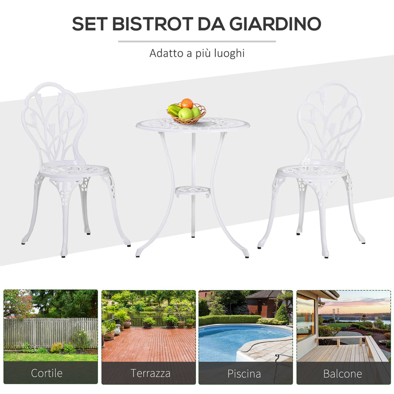 Set Tavolino e 2 Sedie da Giardino in Alluminio Bianco-7