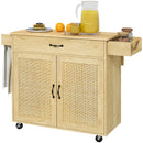 Carrello da Cucina con Piano Pieghevole 120x68x89 cm in Legno e Rattan Stile Boho-1