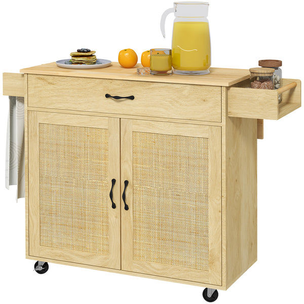 prezzo Carrello da Cucina con Piano Pieghevole 120x68x89 cm in Legno e Rattan Stile Boho