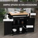 Carrello da Cucina 83x45x91,5 cm con Cassetto e Armadietto 2 Ante Ruote e Barra Laterale Nero-4