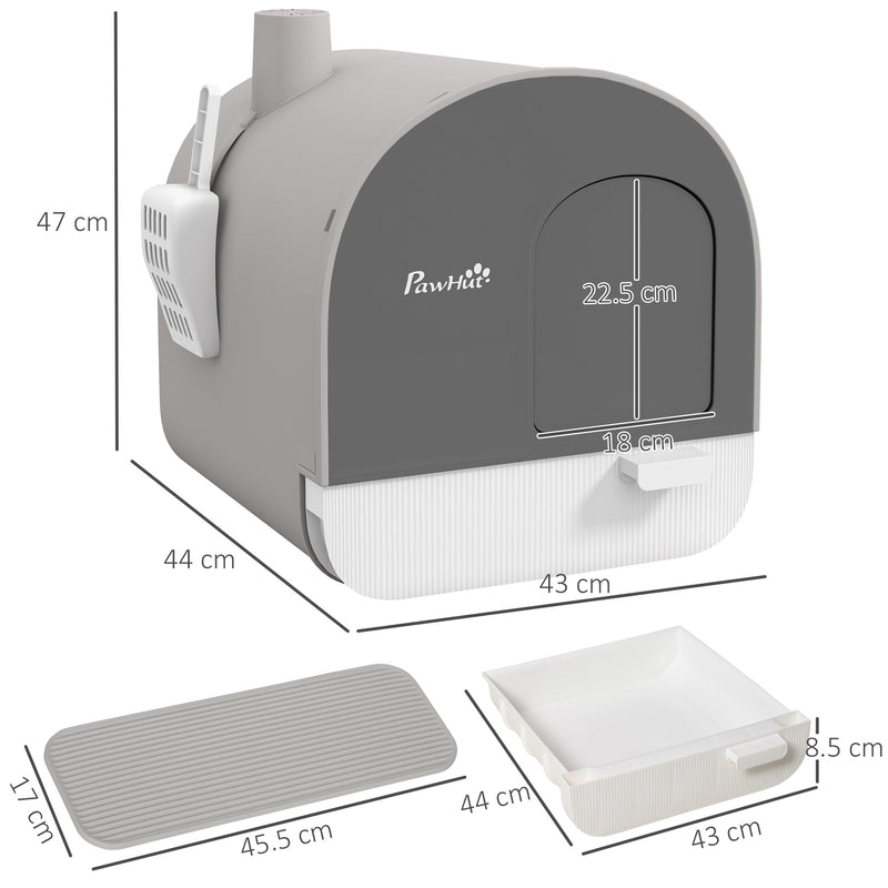 Lettiera per Gatti Chiusa con Filtri 43x44x47 cm Paletta e Vassoio  in PP Grigio-3