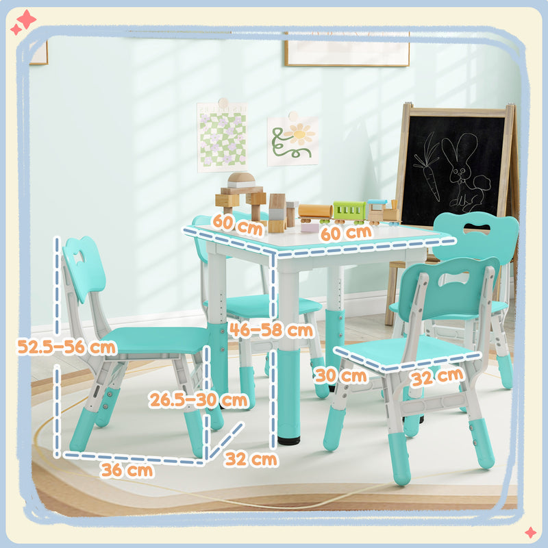 Set Tavolo con 4 Sedie per Bambini Altezza Regolabile Verde  -3