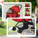 Passeggino per Cani Piccoli Pieghevole Maniglione Reversibile 76,5x52x95cm Rosso -6