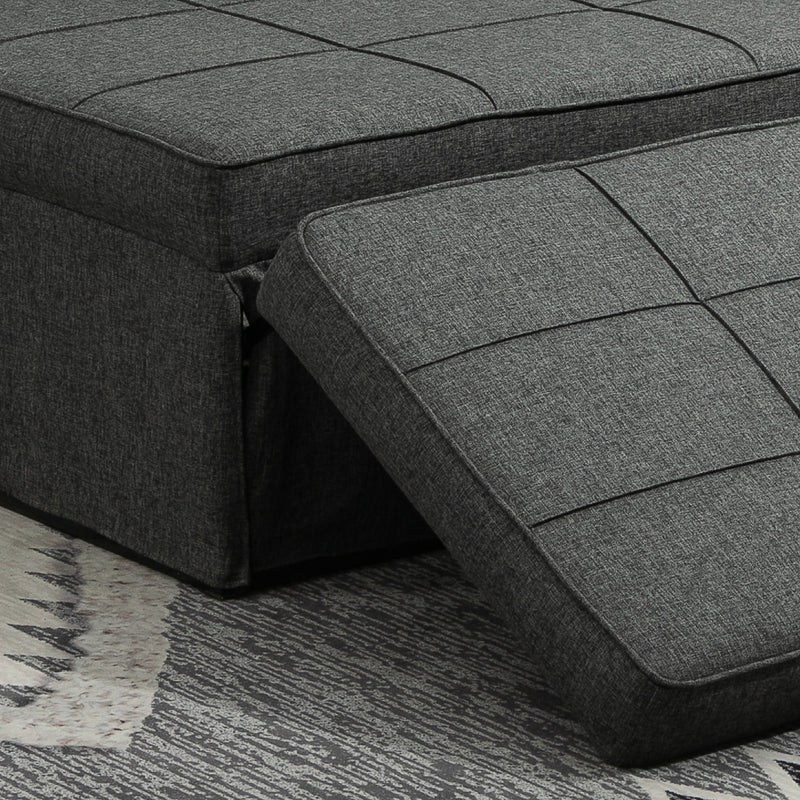 Pouf Letto Poltrona Schienale Reclinabile 95x179x78 cm in Tessuto Effetto Lino Grigio  -9