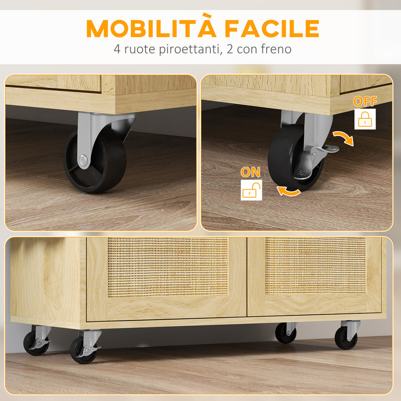 Carrello da Cucina con Piano Pieghevole 120x68x89 cm in Legno e Rattan Stile Boho-7