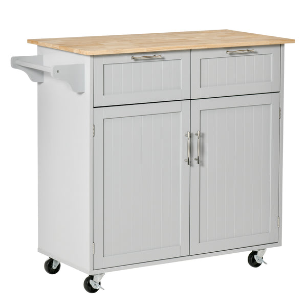 acquista Carrello Isola da Cucina 2 Cassetti e Armadietto Piano in Legno 104x46x91 cm Grigio