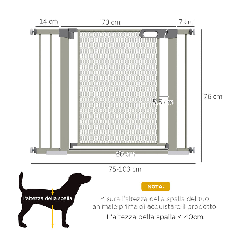 Cancelletto di Sicurezza per Cani Estensibile con Chiusura Automatica 75-103x76 cm Grigio -3