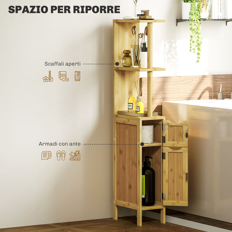 Mobile a Colonna 2 Ripiani 2 Armadietti 18x30x120 cm in bambù laccato e MDF Colore Legno   -4