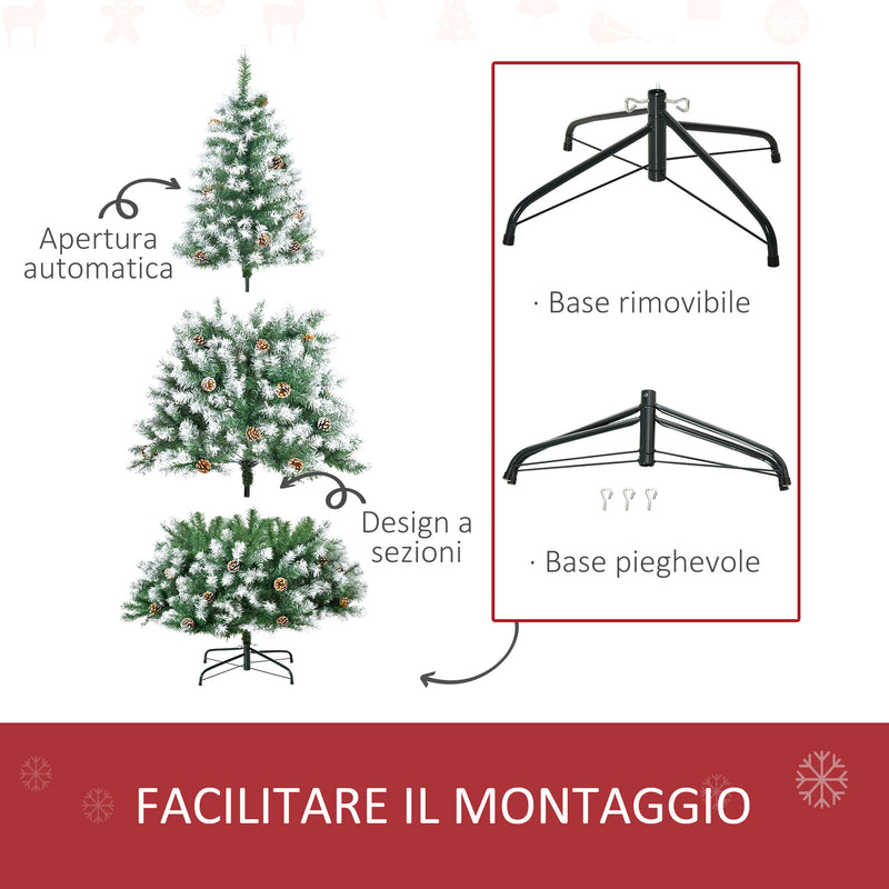 Albero di Natale Artificiale Innevato 180 cm 800 Rami con Pigne Apertura Automatica Verde-6