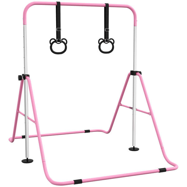 acquista Sbarra per Ginnastica Artistica per Bambini Altezza Regolabile 88-128 cm 2 Anelli Rosa