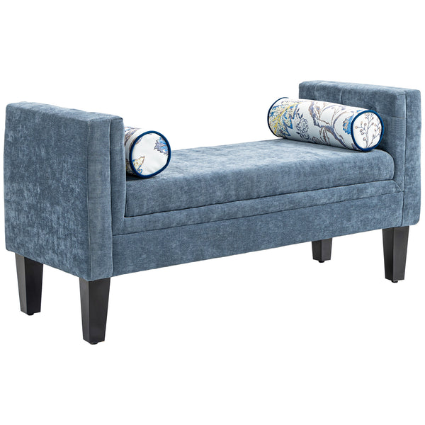 Panca Fondoletto Braccioli Trapuntati e 2 Cuscini 115,5x45x56 cm in Ciniglia e Legno Grigio-Blu e Nero online