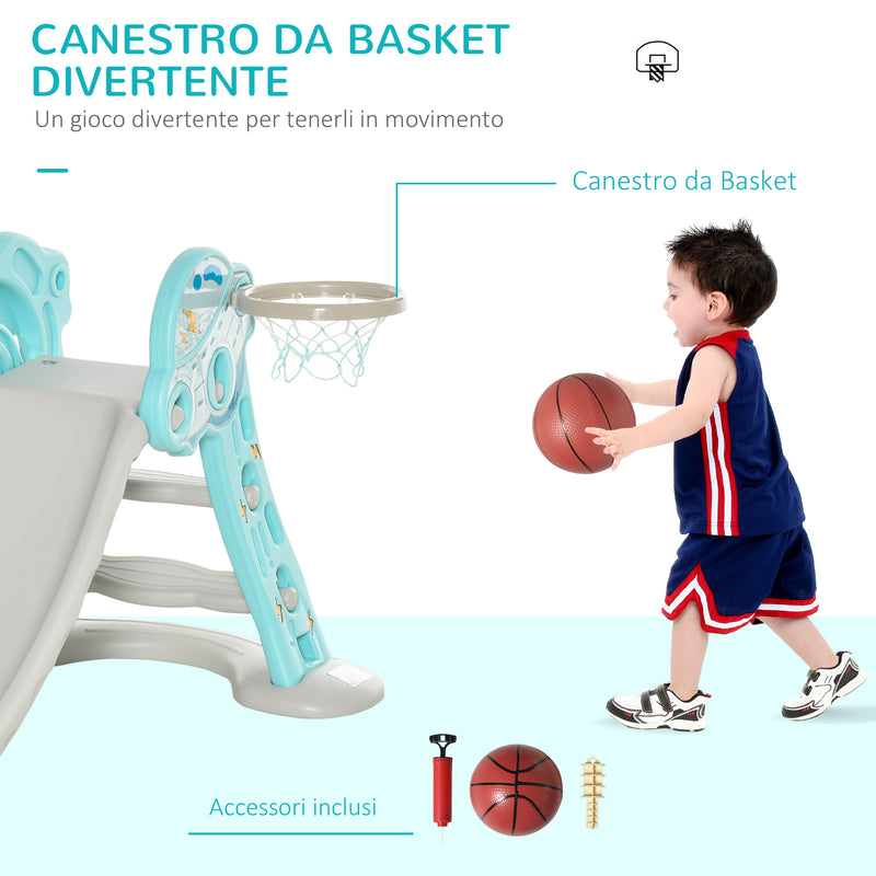 Scivolo per Bambini Pieghevole con Canestro Basket 140x87x75 cm Blu e Grigio  -7