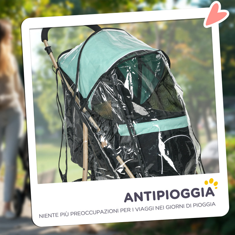 Passeggino per Cani Piccoli Pieghevole con Guinzaglio Integrato Verde  -6