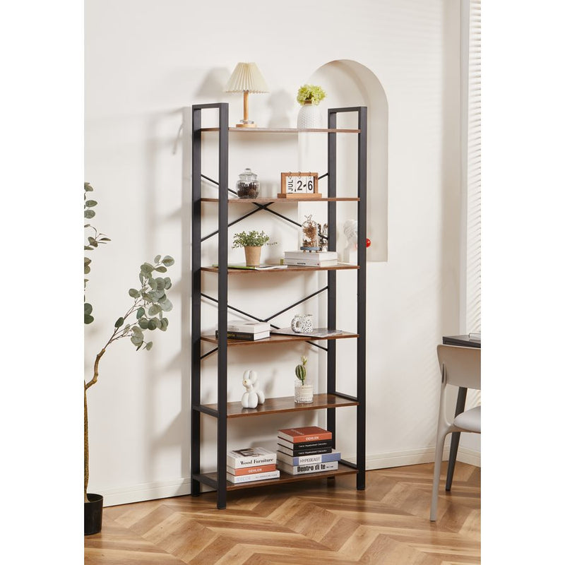 Libreria industrial con 6 ripiani 80x30x186 cm in legno e metallo-4