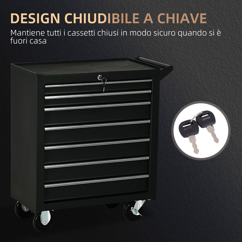 Carrello Porta Utensili da Officina con 7 Cassetti Serratura con Chiavi 69x33x75 cm Nero-7