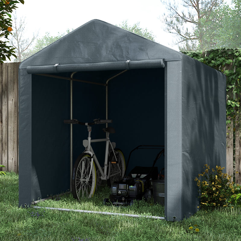 Capanno Box per Attrezzi da Giardino 160x218x172 cm Tenda in PE anti UV e Acciaio Grigio scuso-2