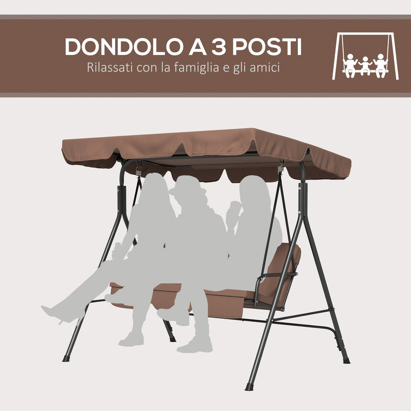 Dondolo da Giardino a 3 Posti con Cuscini 172x110x153 cm Marrone e Nero -6