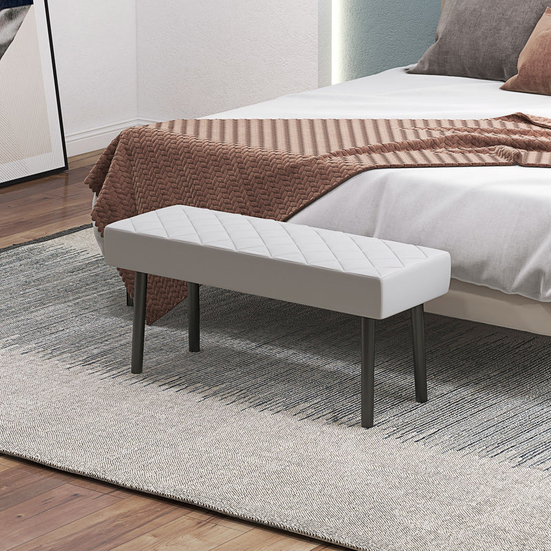 Panca Fondo Letto 100x35x45 cm in Finta Pelle Trapuntata e Gambe in Acciaio Grigio  -2