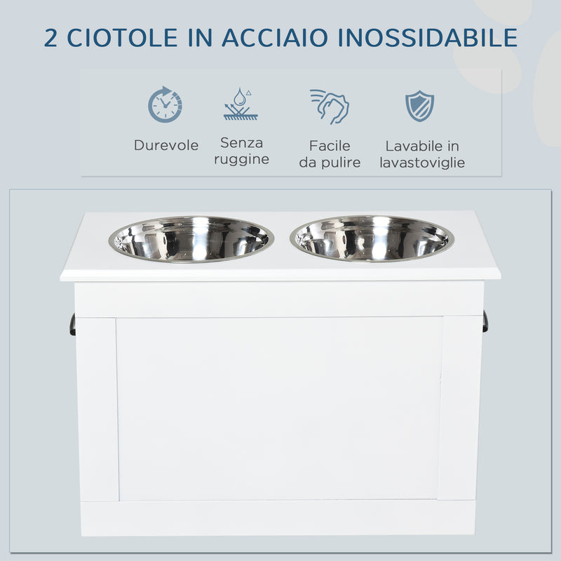 Ciotole per Cani Grandi Rialzate 60x30x41 cm in Acciaio Inox e MDF Bianco -5