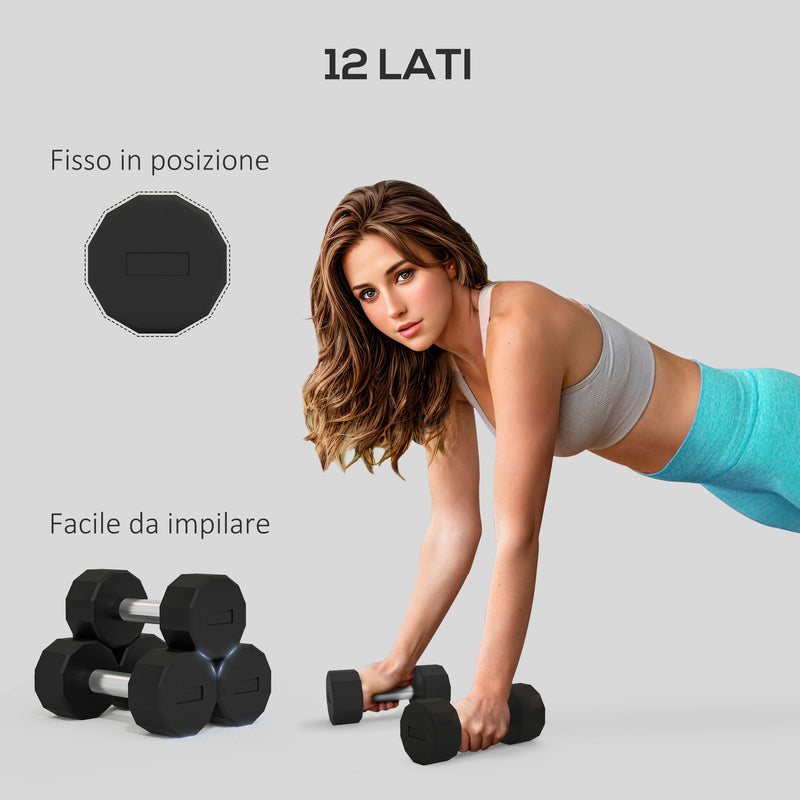 Set 2 Manubri Palestra 10 kg Pesi esagonali Manico in Acciaio Nero-4