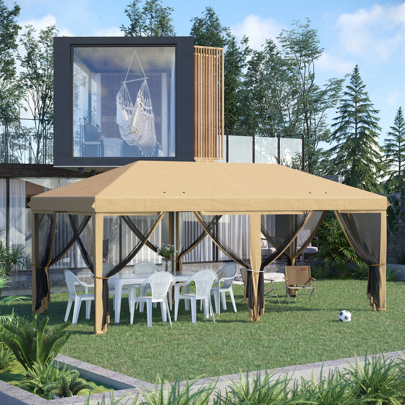 Gazebo da Giardino 6x3m Pieghevole con Zanzariera Altezza Regolabile e Borsa di Trasporto Beige-2