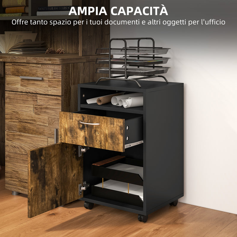 Cassettiera Portadocumenti da Ufficio Ripiano e 2 Cassetti 40x35x60 cm Marrone e Nero -4