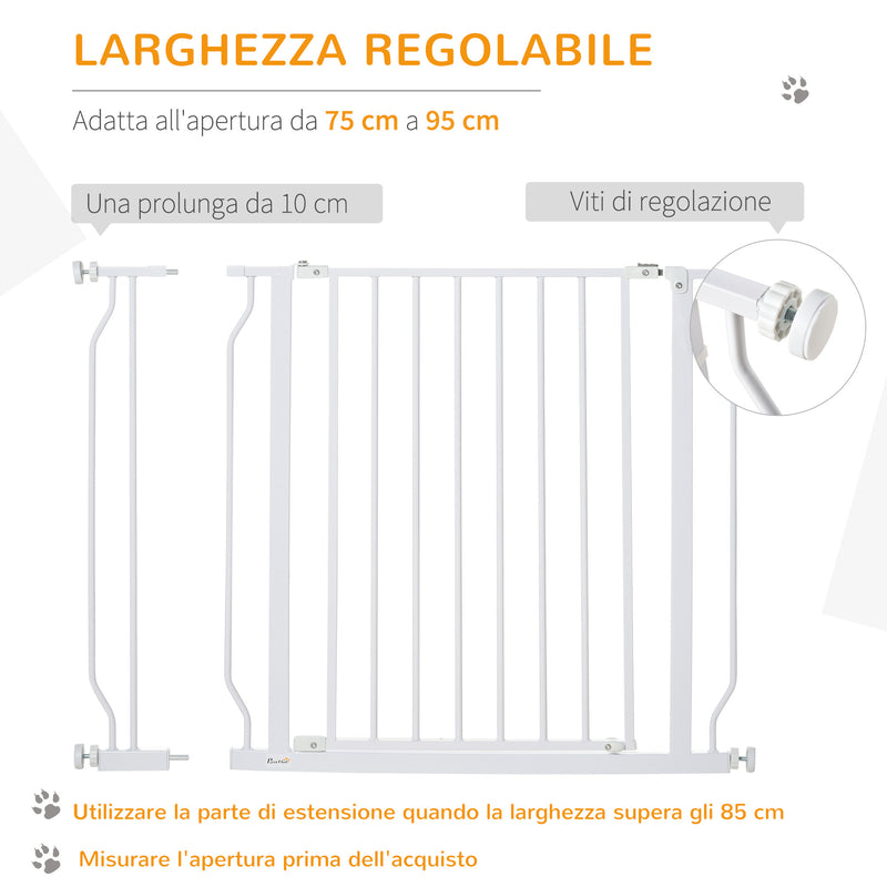 Cancelletto di Sicurezza per Animali Domestici Regolabile 75-95 cm in Acciaio e ABS Bianco -5