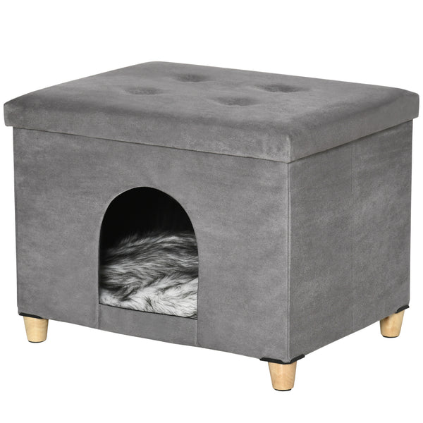 Casetta per Gatti Pouf Poggiapiedi Imbottito 60x45x44,5 cm con Cuscino Rimovibile e Lavabile Grigio acquista