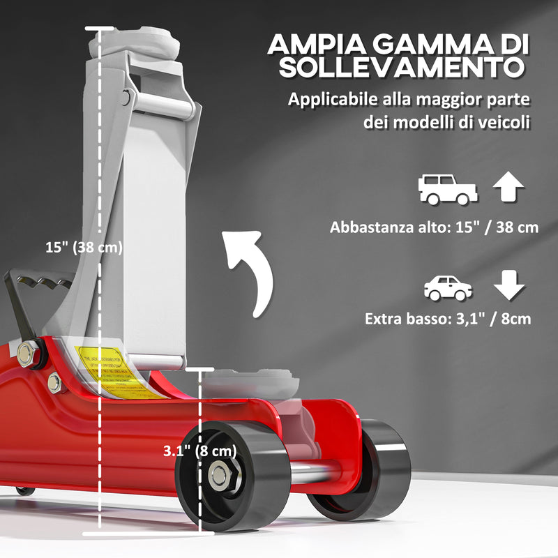 Cric Idraulico Auto con Sollevamento 8-38cm in Acciaio Rinforzato Capacità 2.5 t Rosso  -4