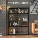 Libreria Design Industriale a 5 Livelli Porta Metallica Scorrevole 120x30x161 cm in Legno e Acciaio Nero e Grigio-4