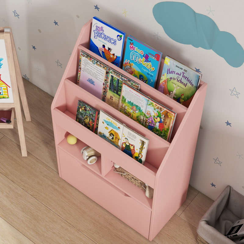 Libreria per Bambini con Ripiani Mensole e Cassetto 60x29,9x90 cm in MDF Rosa -9