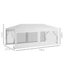 Gazebo da Giardino per Feste con 6 Pareti Rimovibili a Zanzariera 582x295x255cm Bianco-3