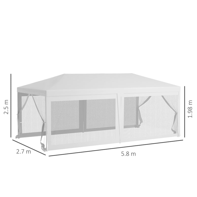 Gazebo da Giardino per Feste con 6 Pareti Rimovibili a Zanzariera 582x295x255cm Bianco-3