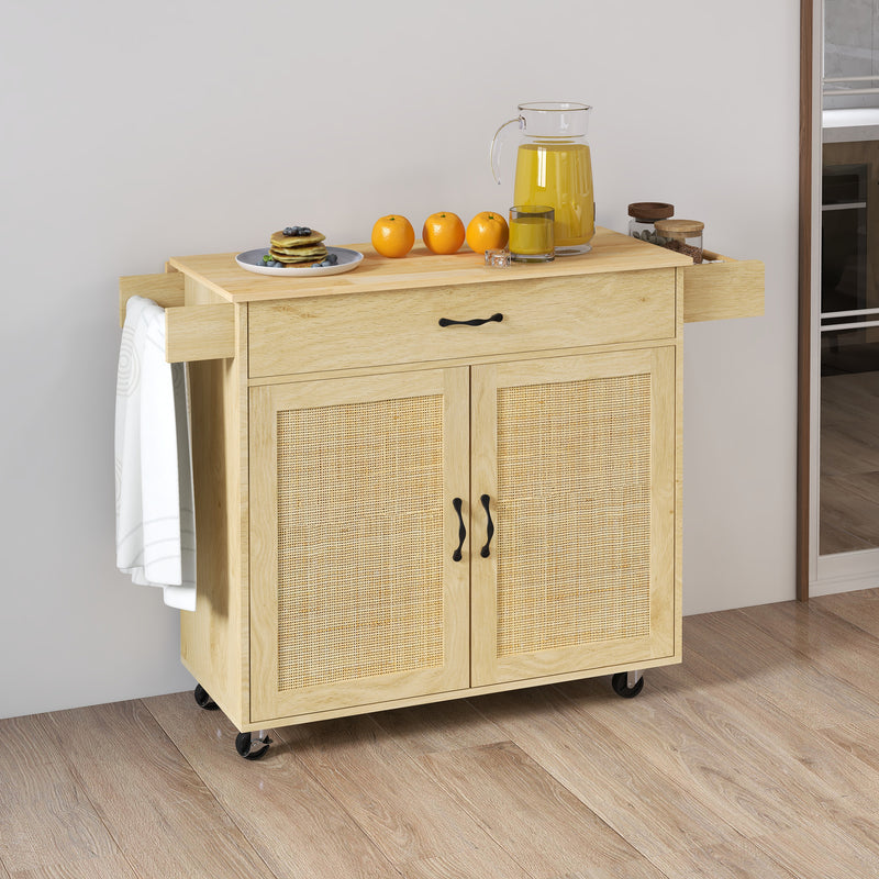 Carrello da Cucina con Piano Pieghevole 120x68x89 cm in Legno e Rattan Stile Boho-9