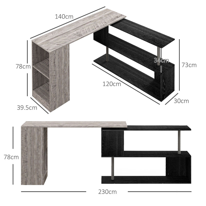 Scrivania Angolare da Ufficio 140x120x78 cm con Cassetti e Scaffale Girevole Grigio effetto Legno  -3