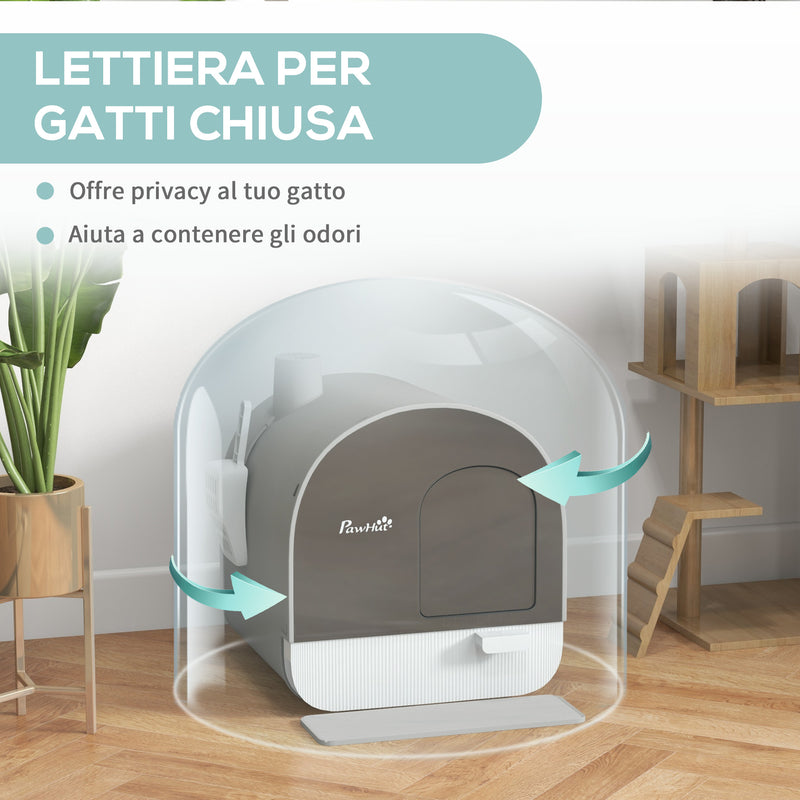 Lettiera per Gatti Chiusa con Filtri 43x44x47 cm Paletta e Vassoio  in PP Grigio-5