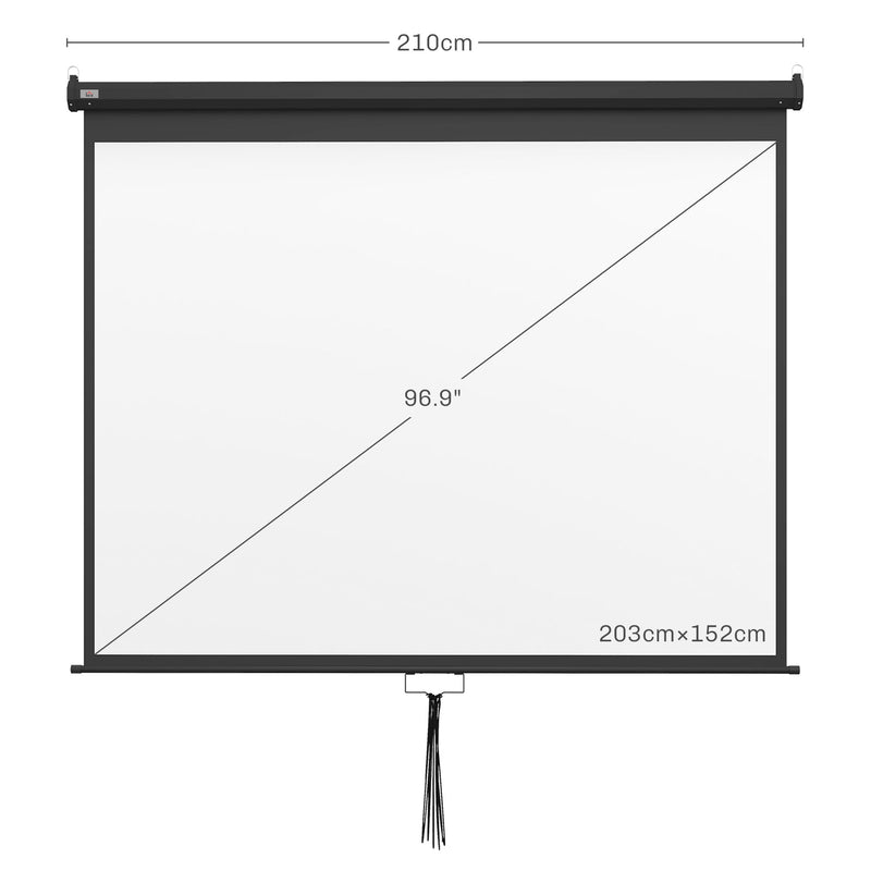 Telo Proiettore 100" Regolabile con Montaggio a Soffitto e Parete Formato 4:3 203x7,5x152 cm Bianco e Nero-3