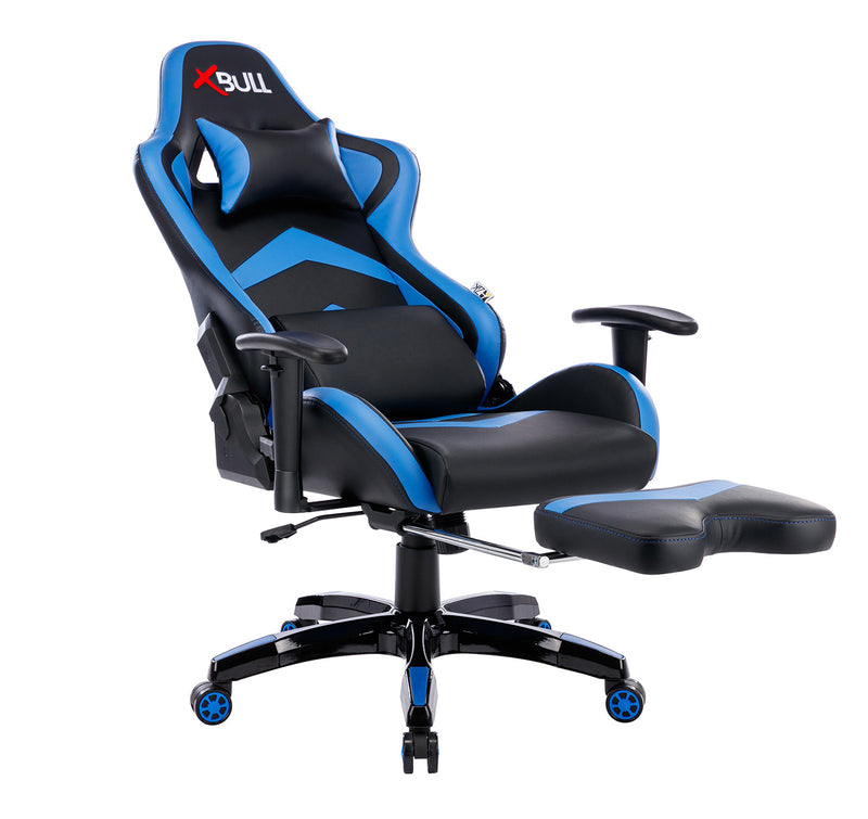 Sedia Gaming da Ufficio 68x55x129/139 cm con Poggiapiedi e Supporto Lombare Blu e Nero-7