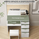 Consolle Trucco con Specchio 5 Cassetti e Sgabello 97,2x44,5x136,5 cm Bianco -5